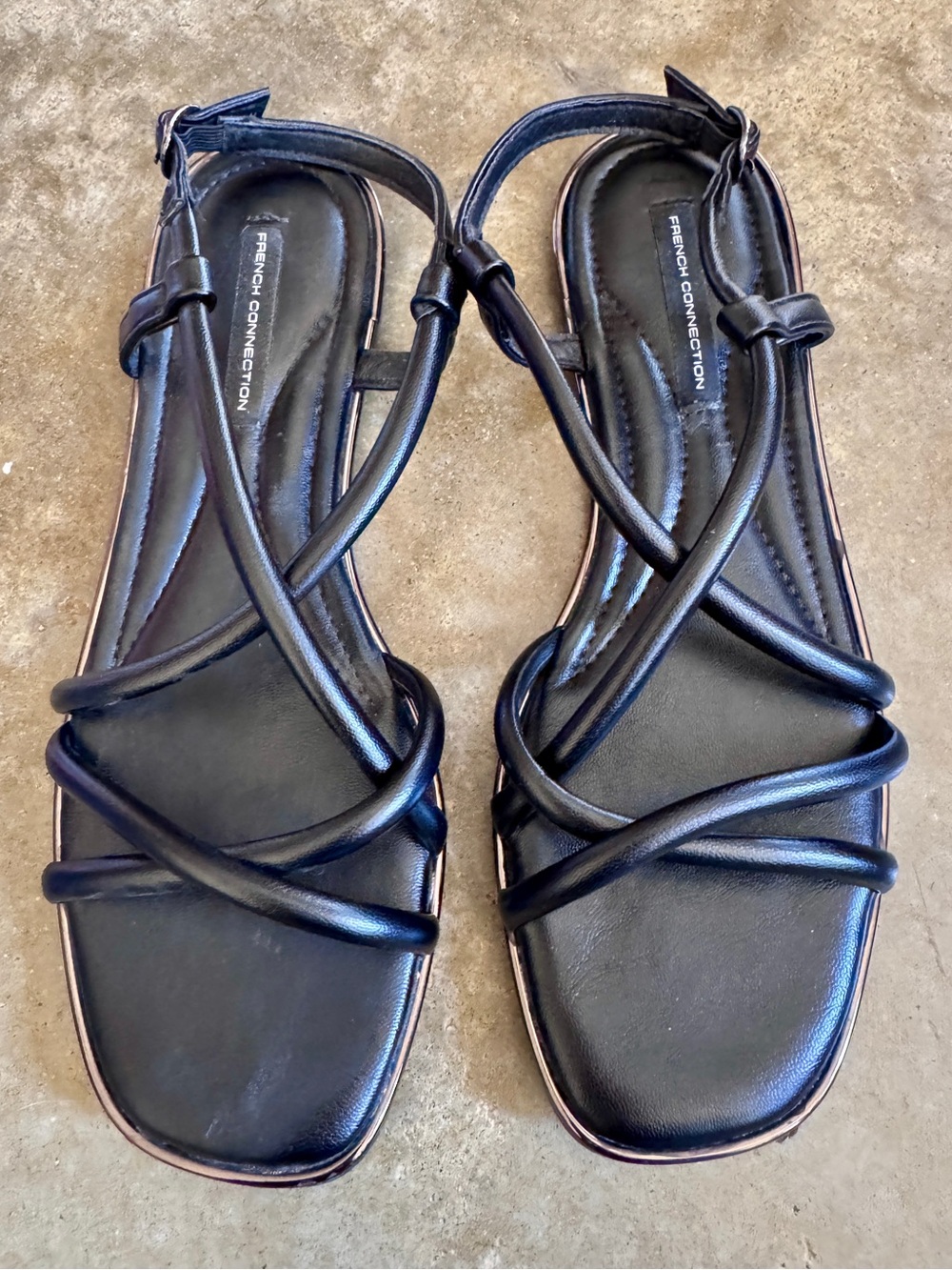 French Connection Black Crisscross Strappy Sandals - 8